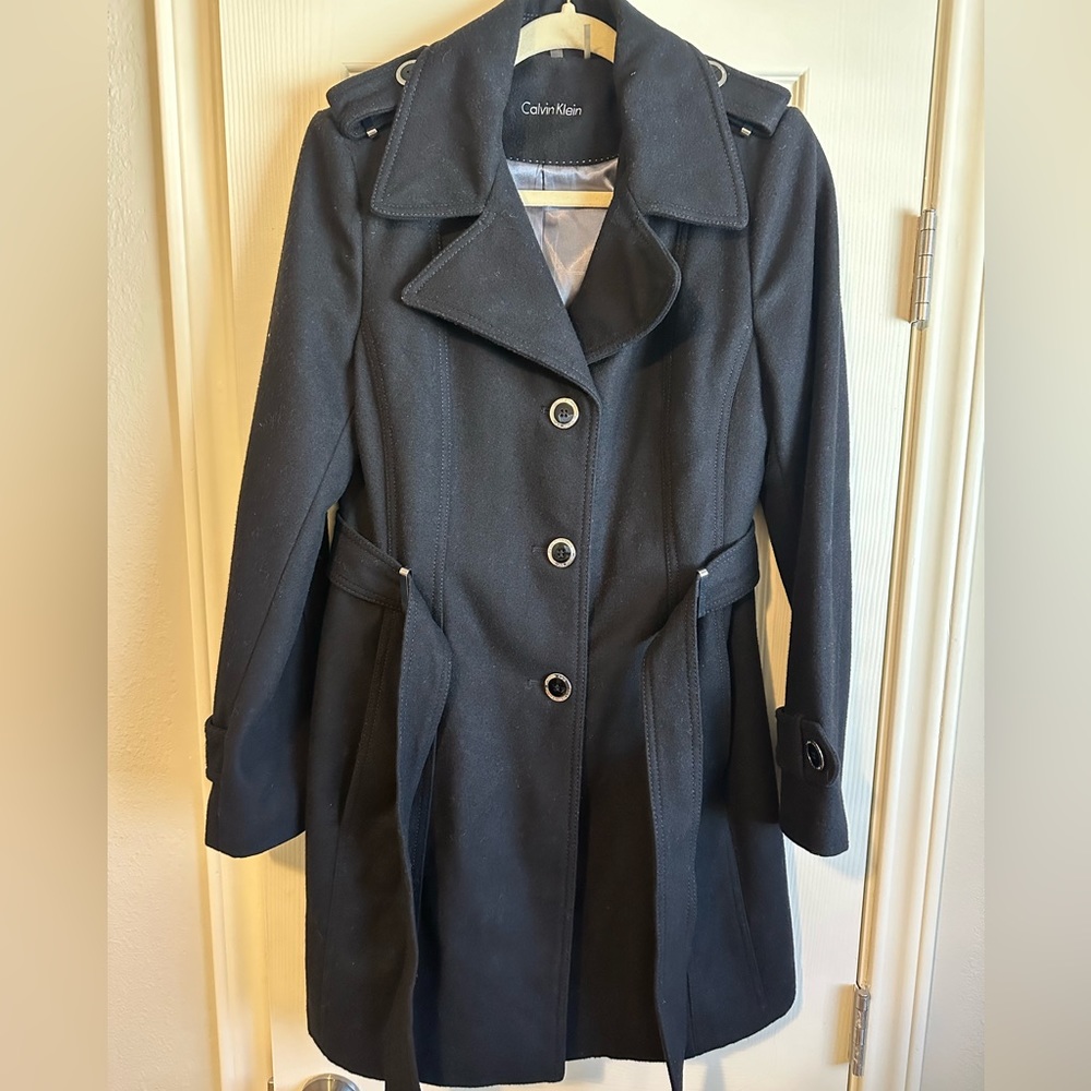 Calvin Klein Black Size Small Belted Trench Coat